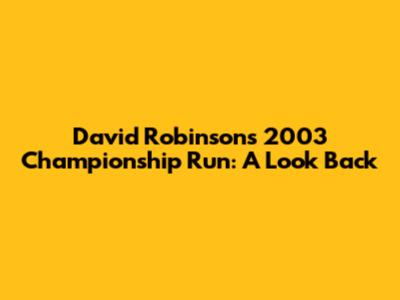 David Robinson's 2003 Championship Run: A Look Back