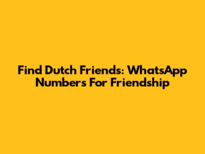 Find Dutch Friends: WhatsApp Numbers For Friendship