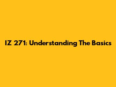 IZ 271: Understanding The Basics
