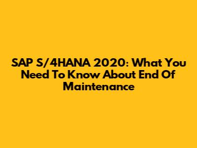 SAP S/4HANA 2020: What You Need To Know About End Of Maintenance